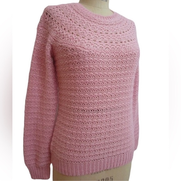 RALPH LAUREN ALPACA WOOL BLEND OPEN KNIT SOFT PINK SWEATER SIZE MEDIUM - Picture 2 of 15